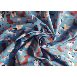 Dogs on blue - Water Resistant fabric, the fabric with the twist