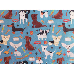 Dogs on blue - Water Resistant fabric, full view on the pattern