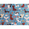 Dogs on blue - Water Resistant fabric, full view on the pattern
