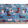 Dogs on blue - Water Resistant fabric, the fabric with measuring tape