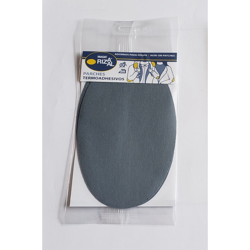 Iron-on cotton elbow patches -  steel grey, placed on a white background