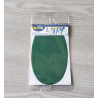 Iron-on cotton elbow patches - bottle green, placed on a grey table