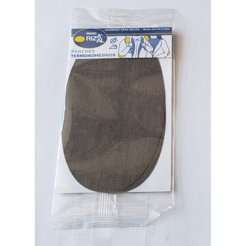 Iron-on cotton elbow patches - blend grey color, placed on a white background