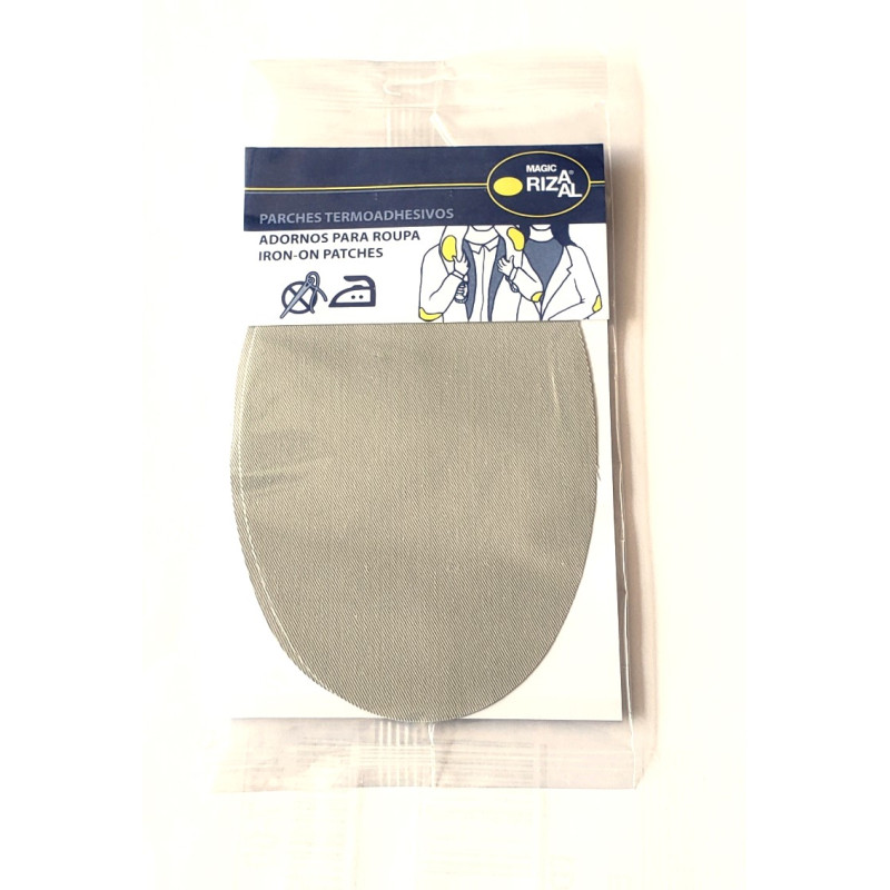 Iron-on cotton elbow patches -  dove grey color, placed on a white background