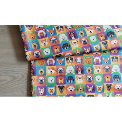 Colorful Dogs on squares - Waterproof  Fabric, the fabric with the fold, across the photographic shot