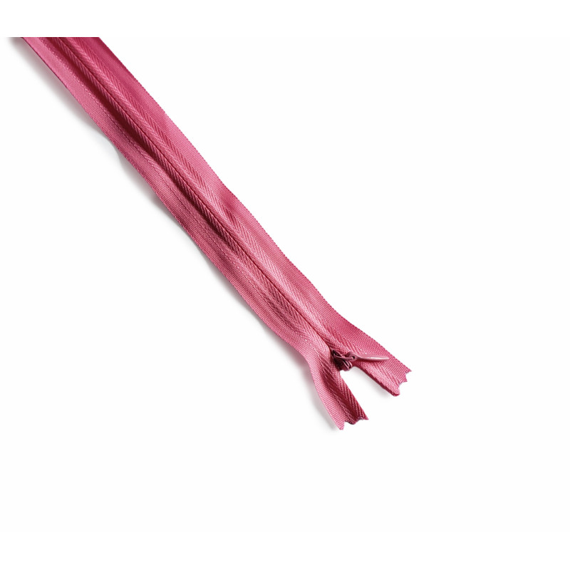 closed-end invisible zip- pink color - 45cm, placed on a white background