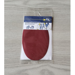 Iron-on cotton elbow patches - burgundy on a grey table