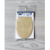 Iron-on cotton elbow patches - beige on a grey table