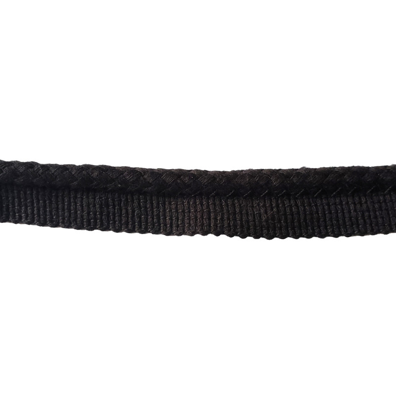 insertion cord with braided cord look, blackcolor, close-up capture on the white background