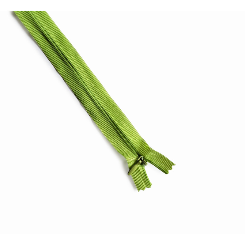 closed-end invisible zip - lime green - 22cm, placed on a white background