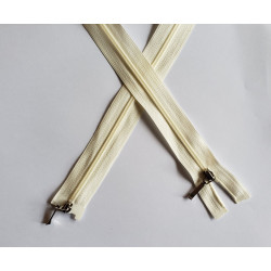 coil plastic double slider zip size 3 cream - 80cm, crossed on the white background