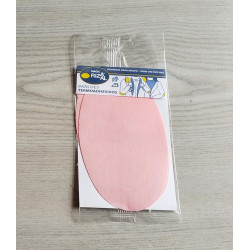 Iron-on cotton elbow patches - peach pink on a grey table