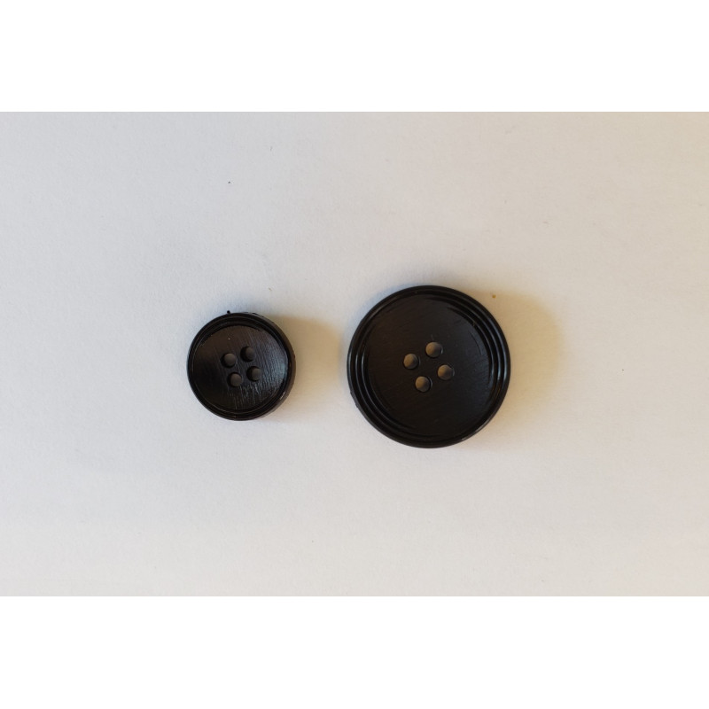 Suit button - matt black, two sizes of button on a white background