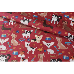 Dogs on burgundy - Water resistant canvas fabric