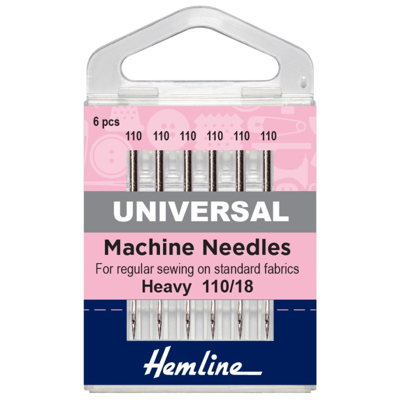 Sewing machine needles - universal - Heavy 110(18) - 6 Pieces placed on a white background