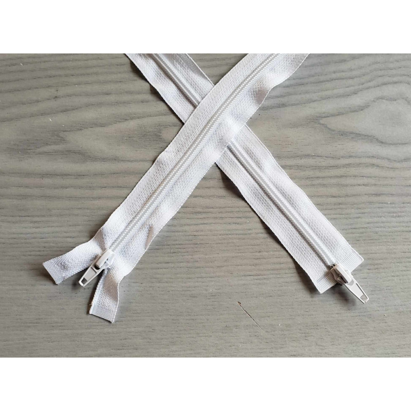 double slider zip - white -plastic zip - 180cm long on a grey background