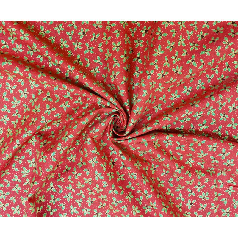 Holly Berry metallic - red color - 100% cotton fabric with the twist in the center