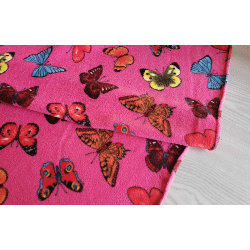 Colorful butterflies on hot pink- fleece the fabric with the fold