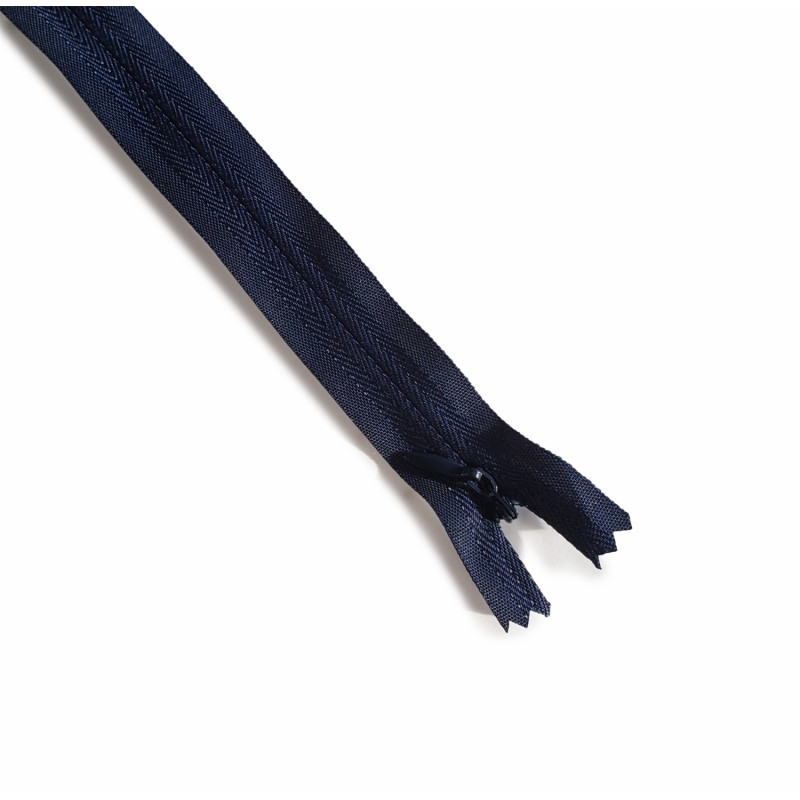 invisible zip navy - 40cm long, across the frame on a white background