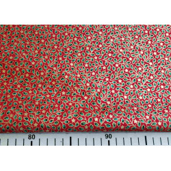 Metallic gold stars on the red color - 100% Cotton fabric, the capture with measuring tape