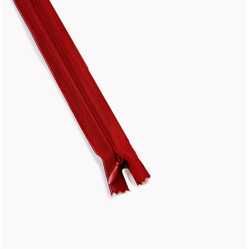 closed-end invisible zip- dark red - 45cm long , placed on a white background