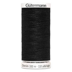 Sewing machine thread - Black color - 200m spool, placed on a white background