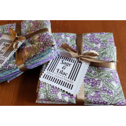 Sage&Lilac colors mood, pre-cuts bundle - 5 pieces, placed on a brown wooden table,