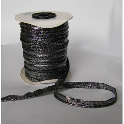 Flanged fabric piping - black- silver  brocade 