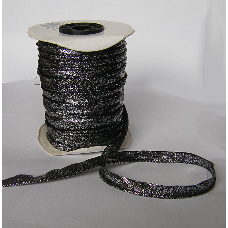 Flanged fabric piping - black- silver  brocade 