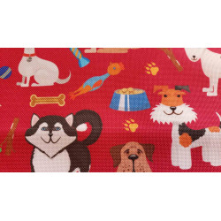 Dogs on burgundy - Water resistant canvas fabric- 2 Class print