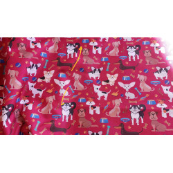 Dogs on burgundy - Water resistant canvas fabric- 2 Class print