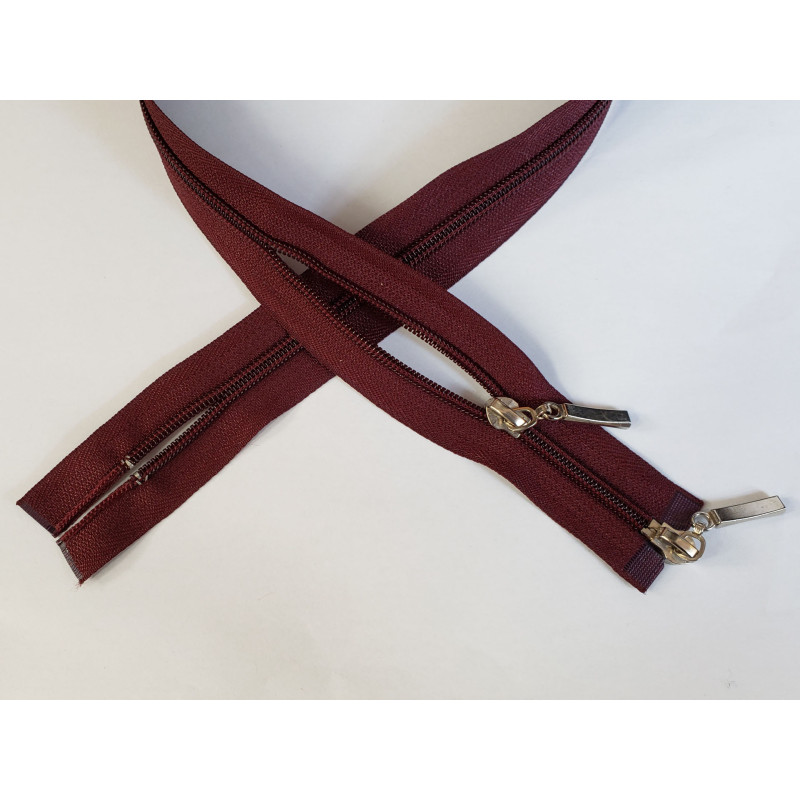 double slider coil zip - dark burgundy - 65cm, placed on a white background