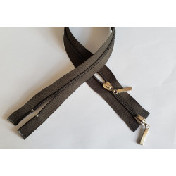 coil plastic double slider zip - dark olive green  - 65cm, placed on a white background