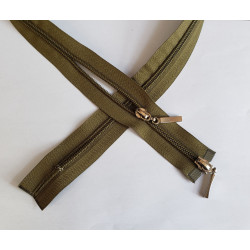 coil plastic double slider zip - intense olive green  - 65cm, placed on a white background