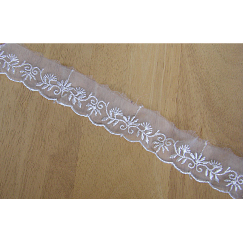 Embroidered  organza tape  trim - edging - white