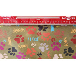 Dog's paws on olive - fully waterproof fabric, the fabric with measuring tape