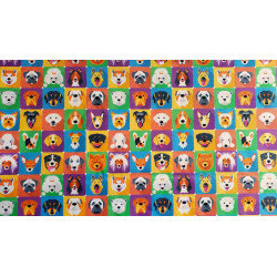 Colorful Dogs on squares - Waterproof  Fabric, full view on the pattern