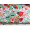 Waterproof Fabric - Cranes and flowers on light green, the capture with measuring tape