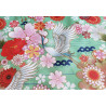 Waterproof Fabric - Cranes and flowers on light green, close up on the crane