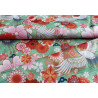 Waterproof Fabric - Cranes and flowers on light green, the capture with the fold