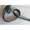 Multicolor gimp trim 16mm - teal-brown-beige, twisted on a white background
