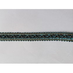 Multicolor gimp trim 16mm - teal-brown-beige, placed a white background