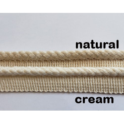 comparison of two colors of piping: ecru and natural, on a white background