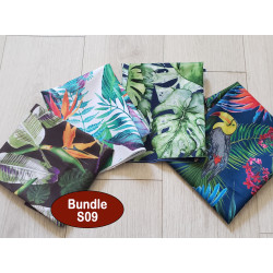 Outdoor fabric remnants bundle- tropical designs [placed on a white wooden background
