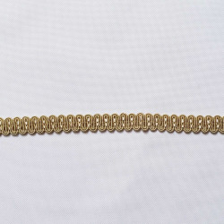 Upholstery braid 14mm - Beige color, a strip of the gimp placed on a white background