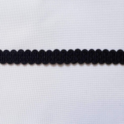 Upholstery braid 14mm - Black color, a strip of the gimp placed on a white background