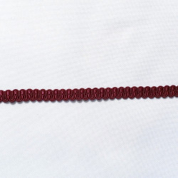 Upholstery braid 14mm - Burgundy color, a strip of the gimp placed on a white background