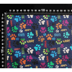 Mini Dog's paws on Navy - fully waterproof fabric, the fabric with measuring tape