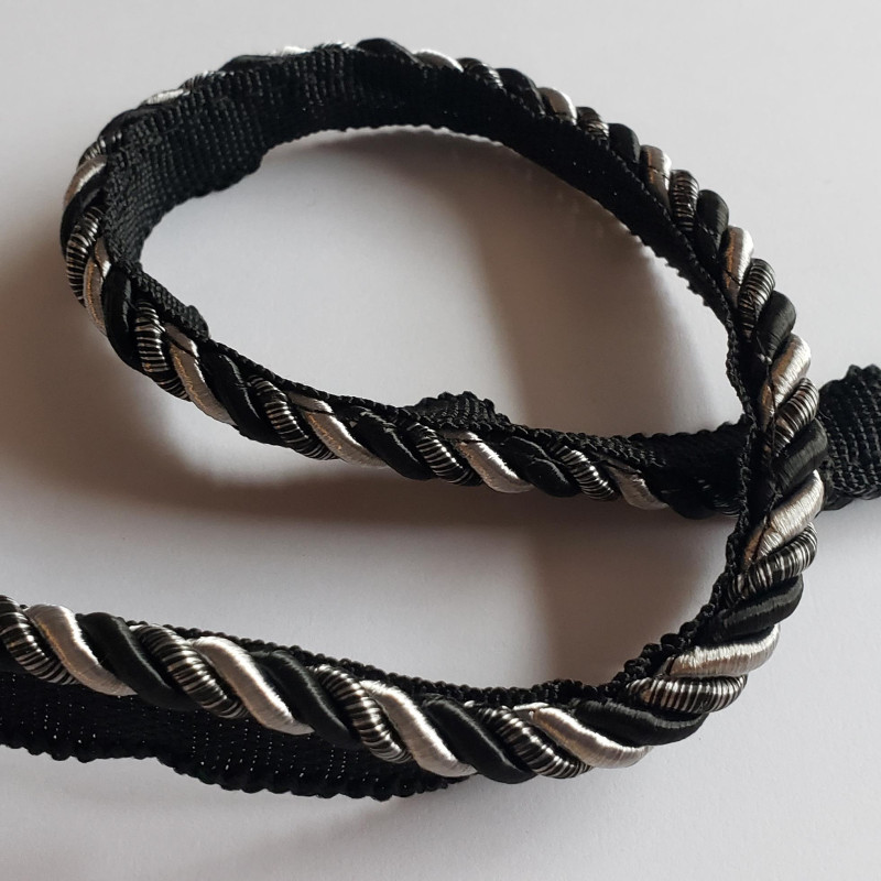 Two-tone upholstery piping cord - black&silver