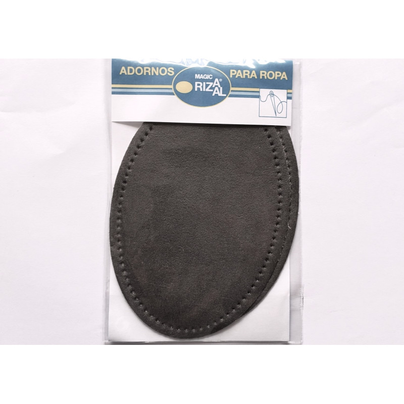 Faux suede elbow patches - dark grey, package placed on a white background